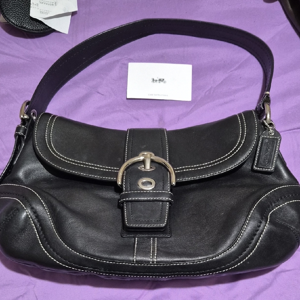 Coach Dark Leather Shoulder Bag with Buckle
